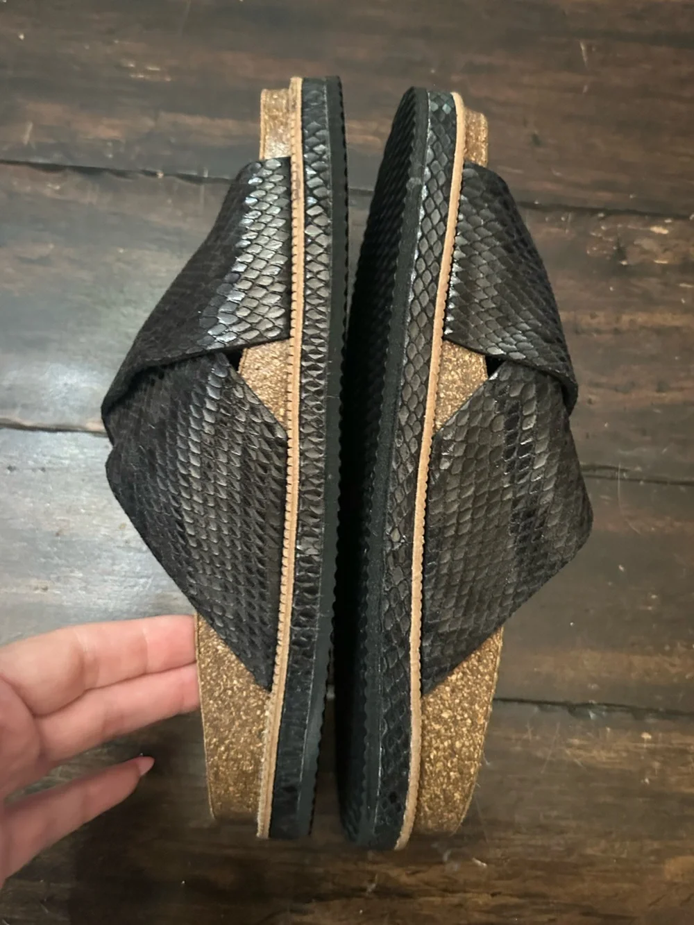 Free People Black Snakeskin Embossed Criss Cross Slide Sandals EU 37